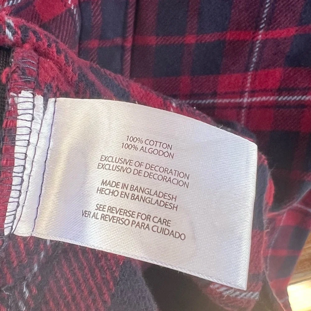 Orvis Big Bear Heavyweight Flannel Plaid Shirt Red Blue Sangria Cotton Men's M